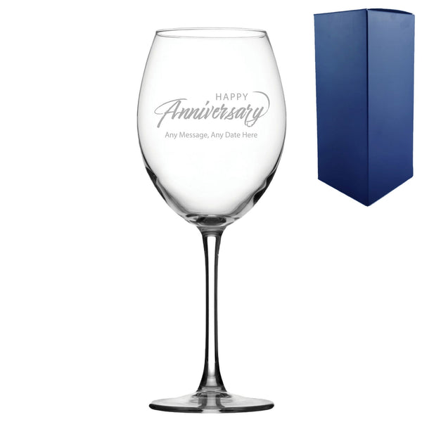 Engraved Happy Anniversary Wine Glass, Any Message, 19oz Enoteca, Script Design (Stemware) available to buy now at www.giftsfinder.co.uk