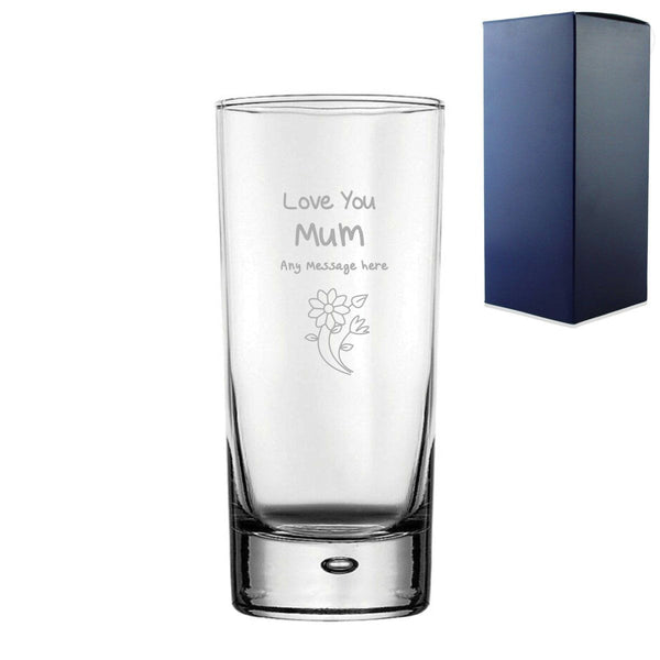 Engraved Hiball 13oz Glass With Love You Mum Flowers Design Gift Boxed (Tumblers) available to buy now at www.giftsfinder.co.uk