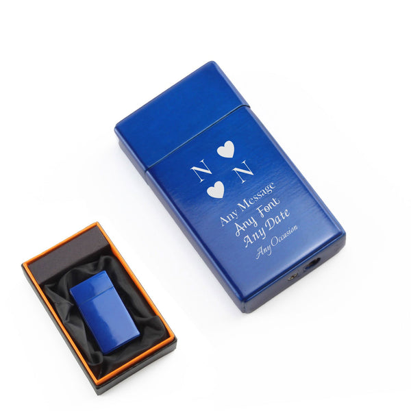 Engraved Jet Gas Lighter Blue Heart Initials Gift Boxed (Lighters & Matches) available to buy now at www.giftsfinder.co.uk