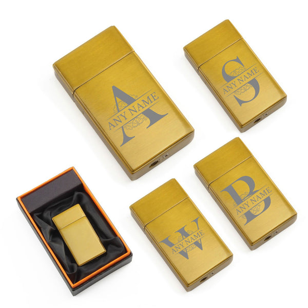 Engraved Jet Gas Lighter Gold Any Letter Gift Boxed (Lighters & Matches) available to buy now at www.giftsfinder.co.uk