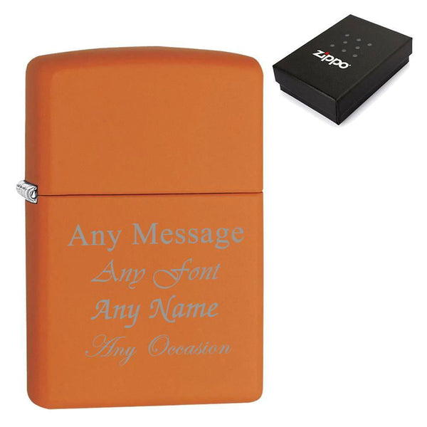 Engraved Matte Orange Zippo Lighter (Personalised Lighters) available to buy now at www.giftsfinder.co.uk