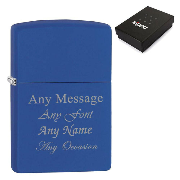 Engraved Matte Royal Blue Zippo Lighter (Personalised Lighters) available to buy now at www.giftsfinder.co.uk