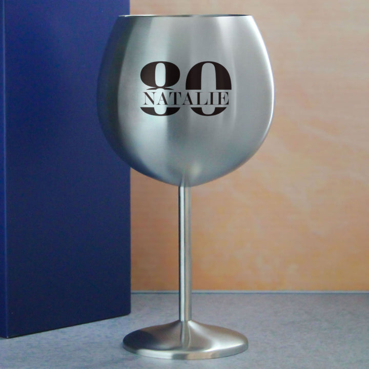 Buy Engraved Metal Gin Balloon Cocktail Glass with Name in 80 Design at www.giftsfinder.co.uk