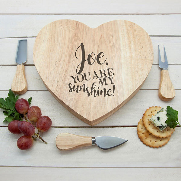 Engraved My Sunshine Oak Heart Cheese Board (Personalised Wooden Cheese Boards) available to buy now at www.giftsfinder.co.uk