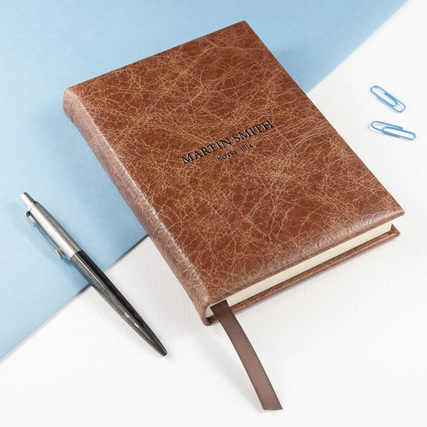 Engraved Natural Tan Leather Notebook (Personalised Notebooks) available to buy now at www.giftsfinder.co.uk