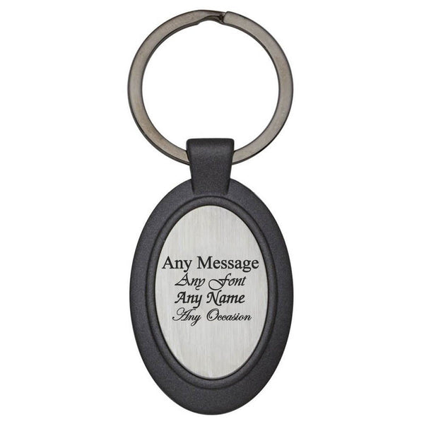 Engraved Oval Keyring with Black Border (Keychains) available to buy now at www.giftsfinder.co.uk