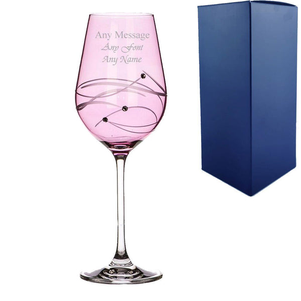 Engraved Pink Diamante Wine Glass with Spiral Design Cutting With Gift Box (Stemware) available to buy now at www.giftsfinder.co.uk