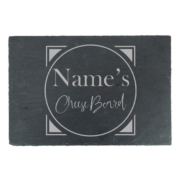 Engraved Rectangular Slate Cheeseboard with Name's Cheeseboard with Circle Design (Cutting Boards) available to buy now at www.giftsfinder.co.uk