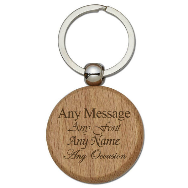 Engraved Round Bamboo Keyring (Keychains) available to buy now at www.giftsfinder.co.uk