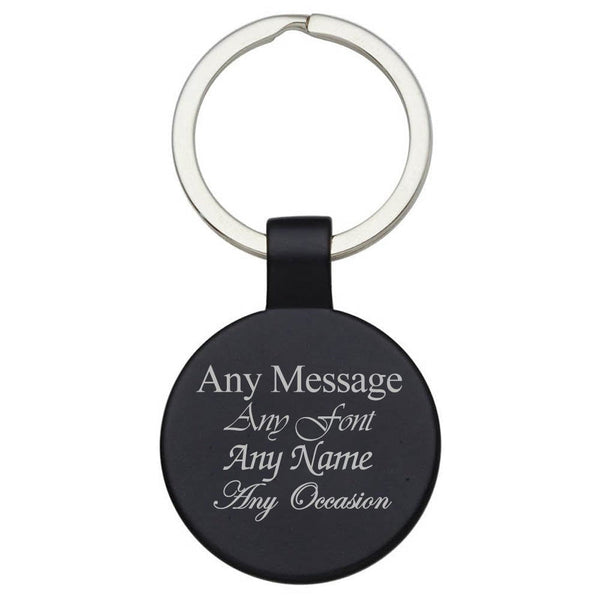 Engraved Round Black Keyring (Keychains) available to buy now at www.giftsfinder.co.uk