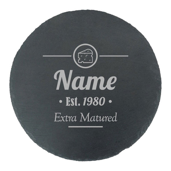 Engraved Round Slate Cheeseboard with Extra Matured Design (Cutting Boards) available to buy now at www.giftsfinder.co.uk