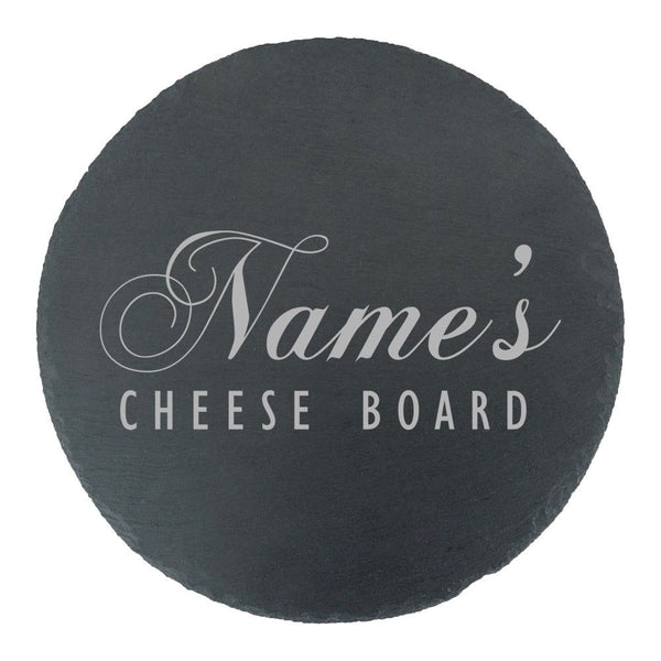 Engraved Round Slate Cheeseboard with Name's Cheeseboard Design (Cutting Boards) available to buy now at www.giftsfinder.co.uk