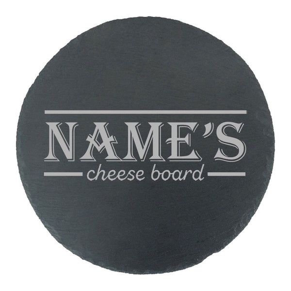 Engraved Round Slate Cheeseboard with Name's Cheeseboard with Border Design (Cutting Boards) available to buy now at www.giftsfinder.co.uk