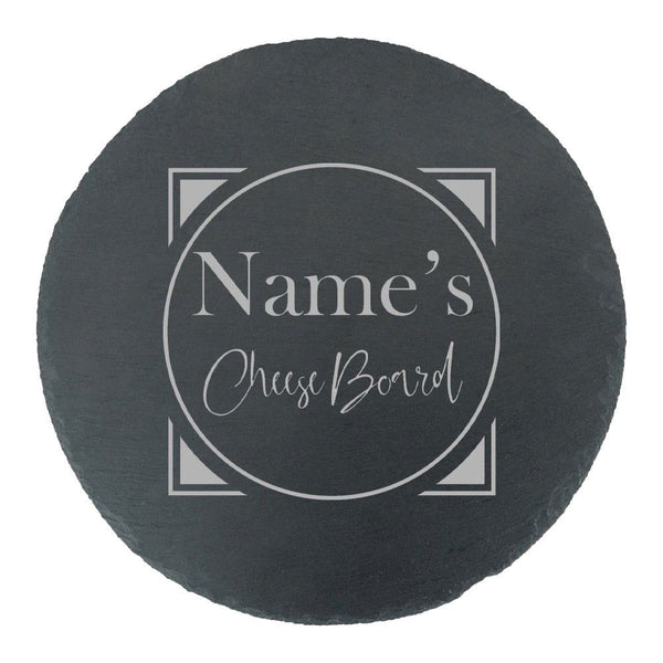 Engraved Round Slate Cheeseboard with Name's Cheeseboard with Circle Design (Cutting Boards) available to buy now at www.giftsfinder.co.uk