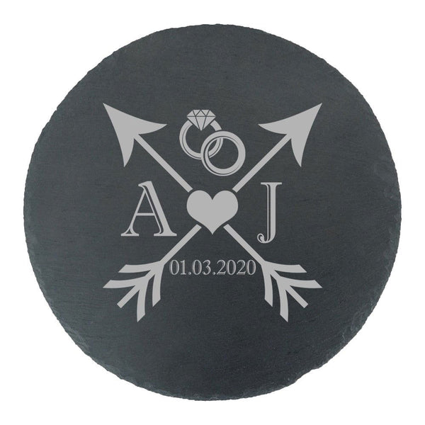 Engraved Round Slate Cheeseboard with Wedding Design (Cutting Boards) available to buy now at www.giftsfinder.co.uk