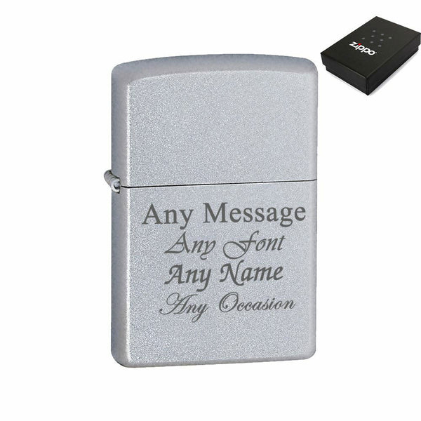 Engraved Satin Chrome Zippo, Official Zippo lighter in gift category 