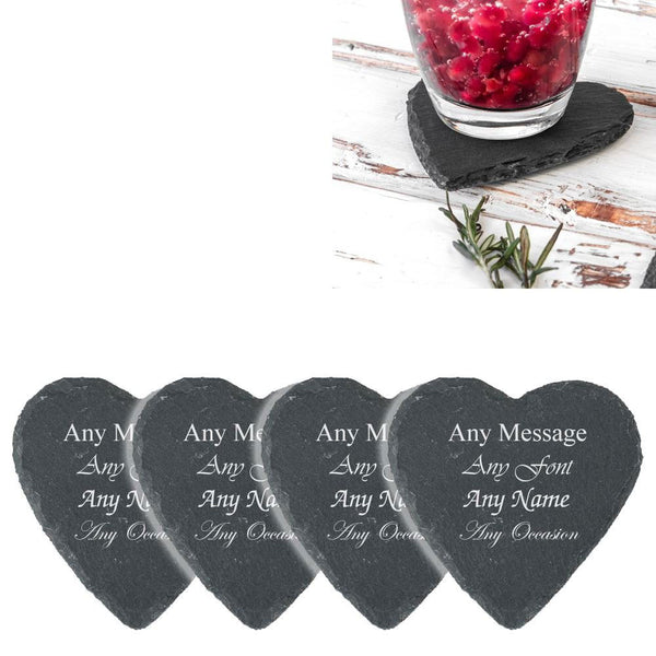 Engraved Set of 4 Heart Shape Slate Coasters () available to buy now at www.giftsfinder.co.uk