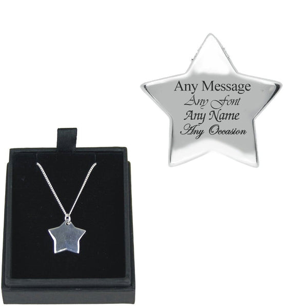 Engraved Silver Necklace with Star Pendant (Necklaces) available to buy now at www.giftsfinder.co.uk