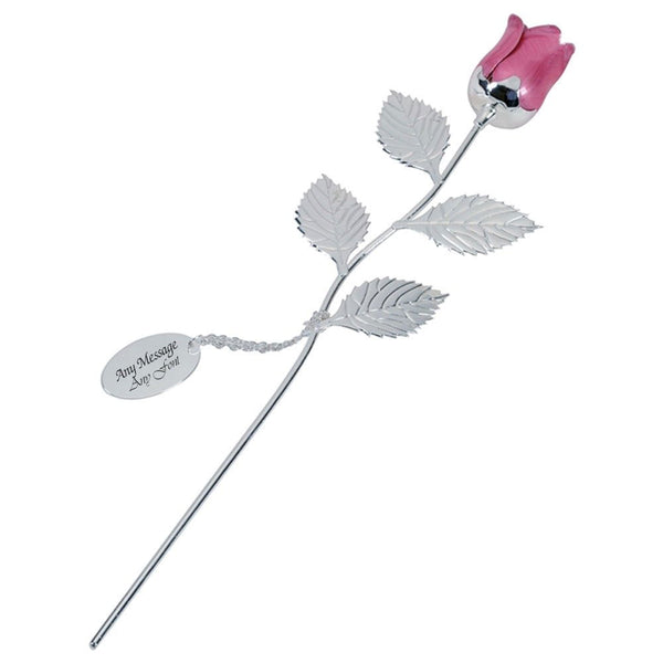 Engraved Silver Plated Pink Rose with Pendant () available to buy now at www.giftsfinder.co.uk