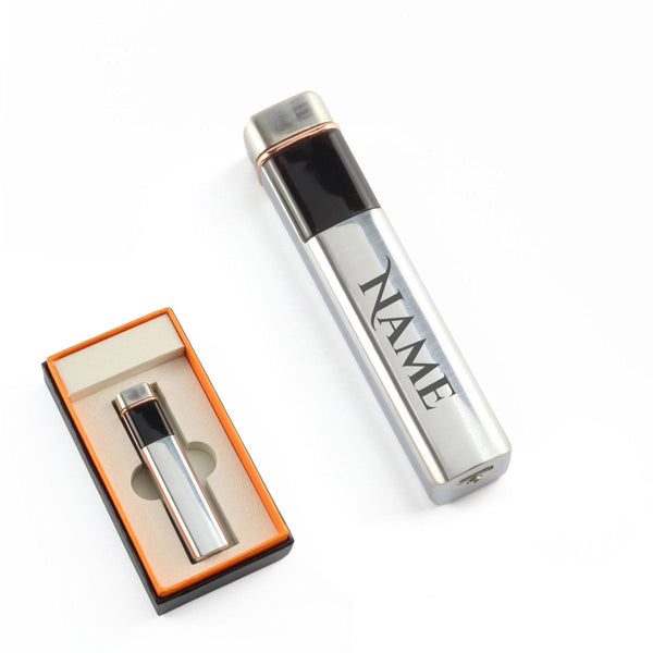 Engraved Slim Electric Lighter Silver Any Name Gift Boxed (Lighters & Matches) available to buy now at www.giftsfinder.co.uk