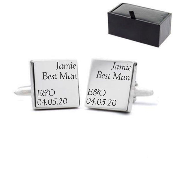 Engraved Square Cufflinks with Name and Role Wedding Design () available to buy now at www.giftsfinder.co.uk