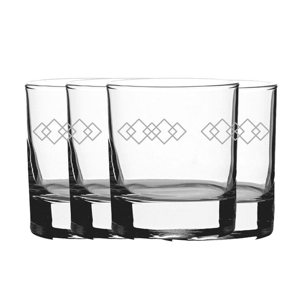 Engraved Squares Pattern Set of 4 Whiskey 11.5oz Glasses () available to buy now at www.giftsfinder.co.uk