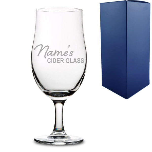 Engraved Stemmed Pint Glass with Name's Cider Glass Design (Beer Glasses) available to buy now at www.giftsfinder.co.uk