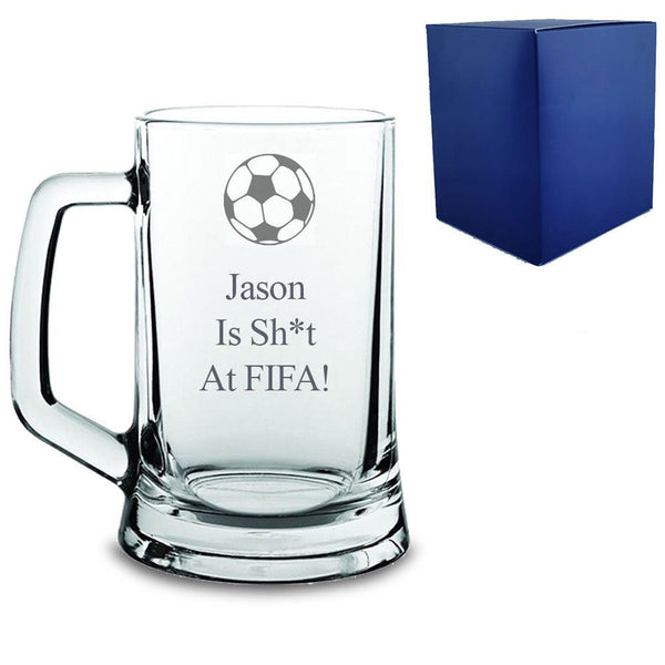 Engraved Tankard Beer Glass with Name Is Sh*t At Fifa Design (Beer Glasses) available to buy now at www.giftsfinder.co.uk