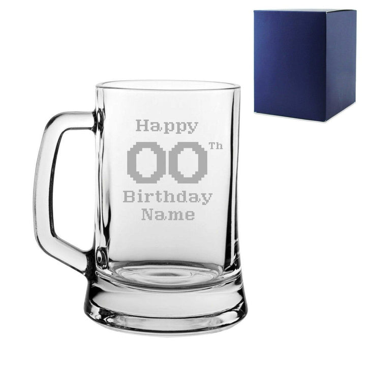 Engraved Tankard Beer Mug Stein Happy 20th, 30th, 40th, 50th ... Birthday Pixelated Design Gift Boxed (Beer Glasses) available to buy now at www.giftsfinder.co.uk