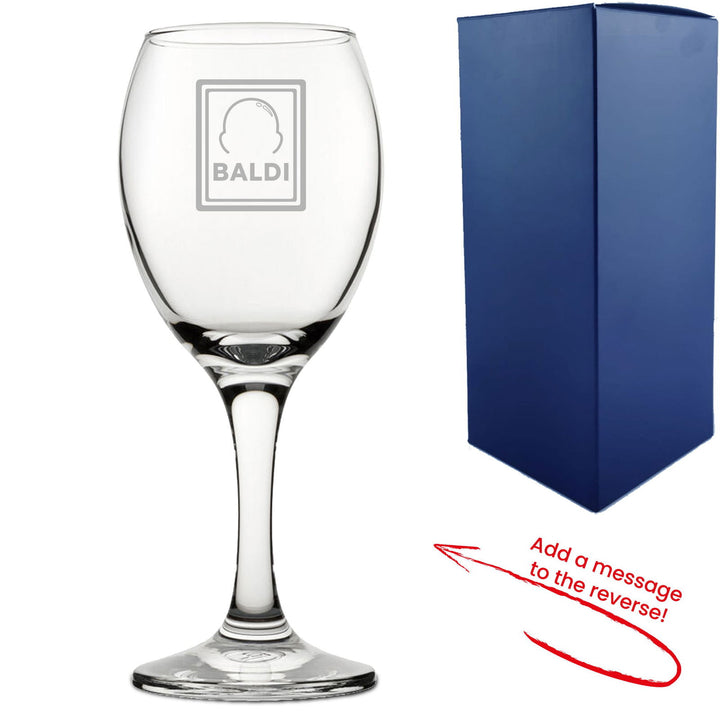 Engraved Wine Glass with Baldi Design, Add a Personalised Message to the Reverse () available to buy now at www.giftsfinder.co.uk