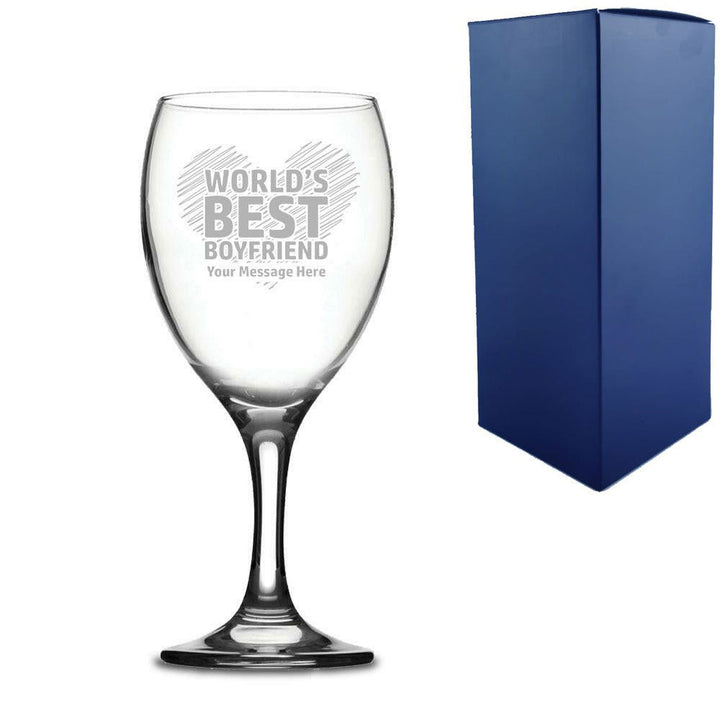 Engraved Wine Glass with World's Best Boyfriend Design (Stemware) available to buy now at www.giftsfinder.co.uk