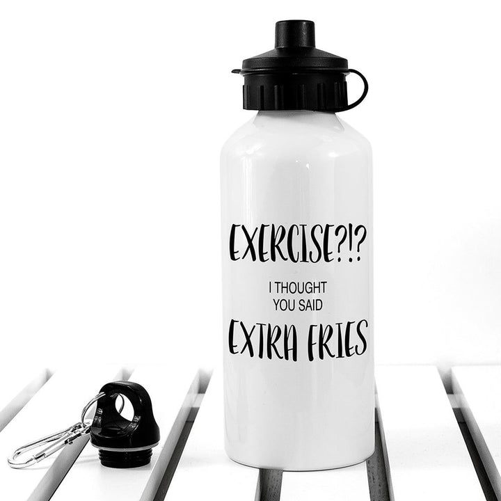 Exercise!? I Thought You Said Extra Fries Personalised Water Bottle () available to buy now at www.giftsfinder.co.uk