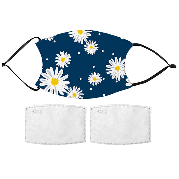 Printed Face Mask - Blue Daisy Pattern Design