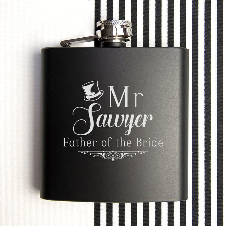 Father Of The Bride Personalised Black Matte Hip Flask (Personalised Hip Flasks) available to buy now at www.giftsfinder.co.uk