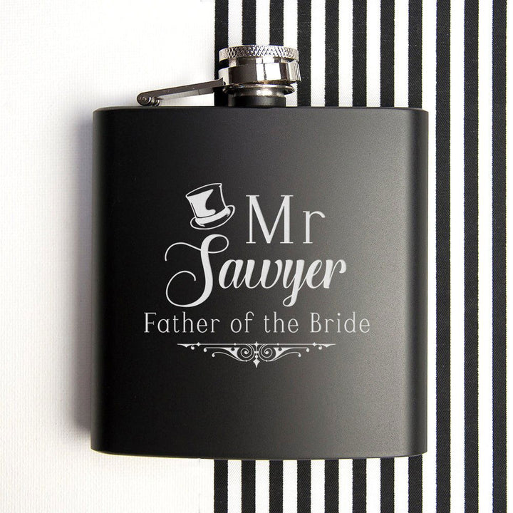 Father Of The Bride Personalised Black Matte Hip Flask () available to buy now at www.giftsfinder.co.uk