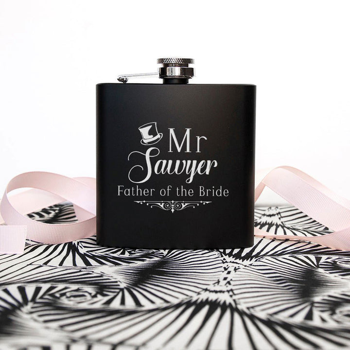 Father Of The Bride Personalised Black Matte Hip Flask () available to buy now at www.giftsfinder.co.uk