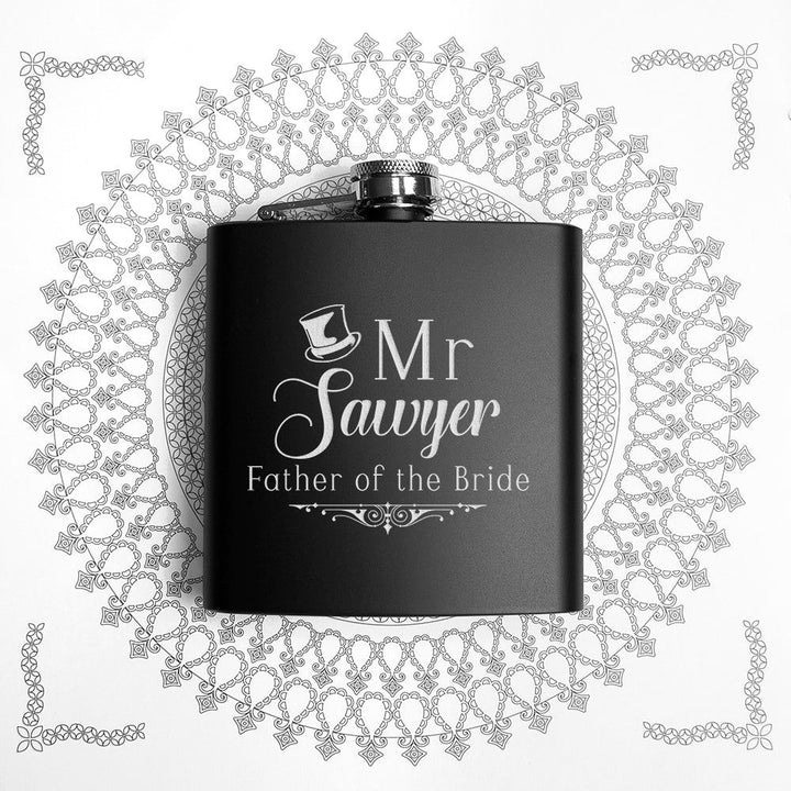 Father Of The Bride Personalised Black Matte Hip Flask () available to buy now at www.giftsfinder.co.uk