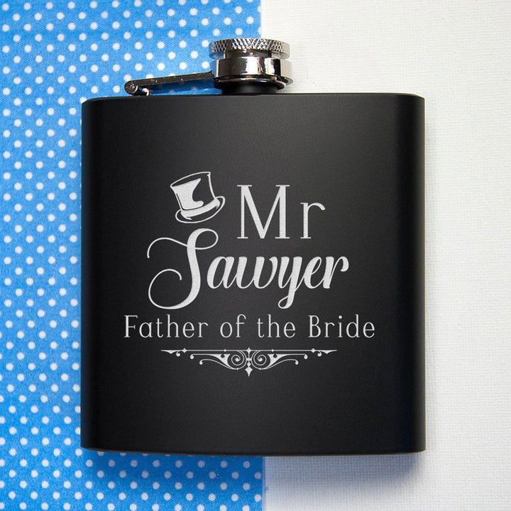 Father Of The Bride Personalised Black Matte Hip Flask () available to buy now at www.giftsfinder.co.uk