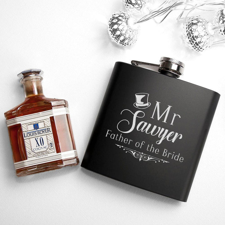 Father Of The Bride Personalised Black Matte Hip Flask () available to buy now at www.giftsfinder.co.uk