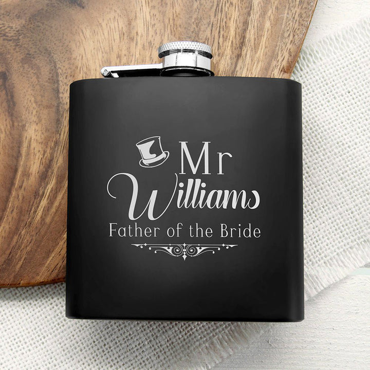 Father Of The Bride Personalised Black Matte Hip Flask () available to buy now at www.giftsfinder.co.uk