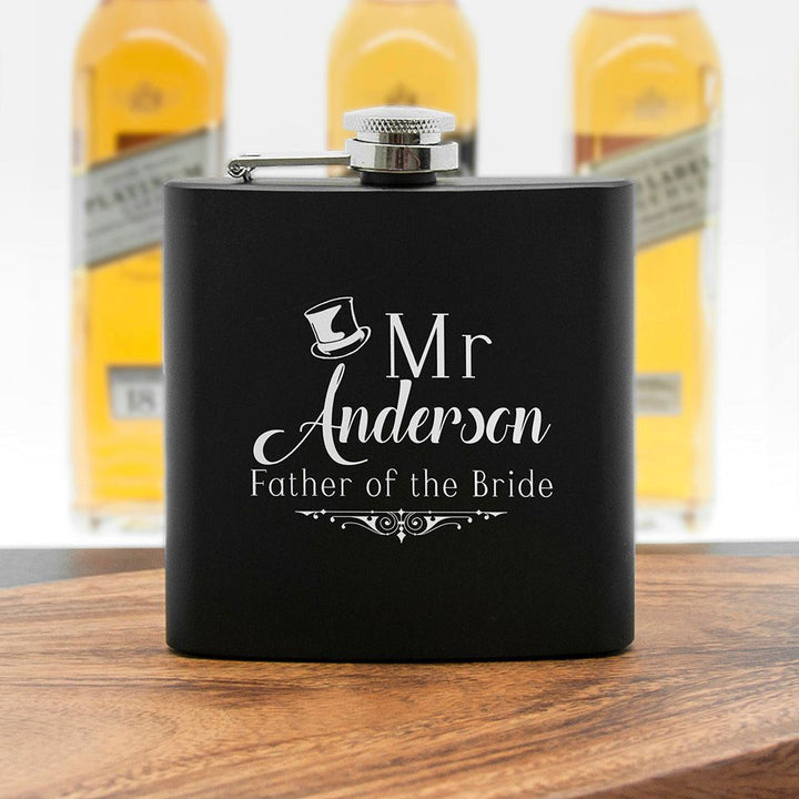 Father Of The Bride Personalised Black Matte Hip Flask () available to buy now at www.giftsfinder.co.uk