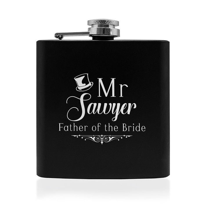 Father Of The Bride Personalised Black Matte Hip Flask () available to buy now at www.giftsfinder.co.uk