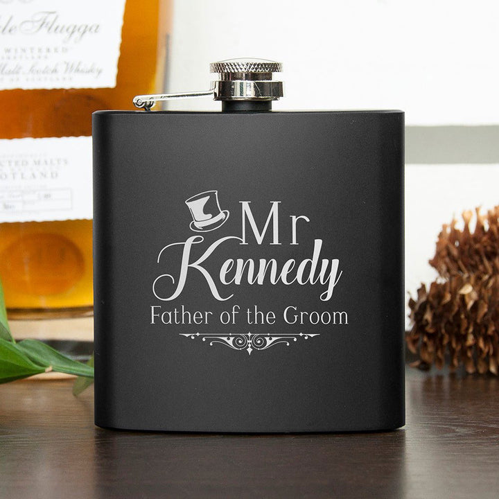 Father Of The Bride Personalised Black Matte Hip Flask () available to buy now at www.giftsfinder.co.uk