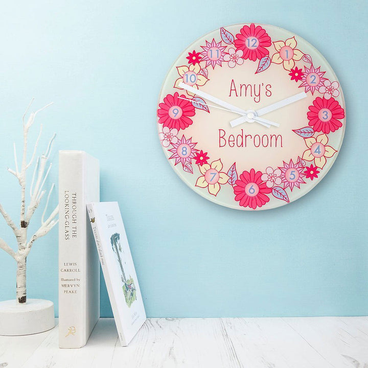 Flower Garland Personalised Little Girl's Wall Clock in gift category 