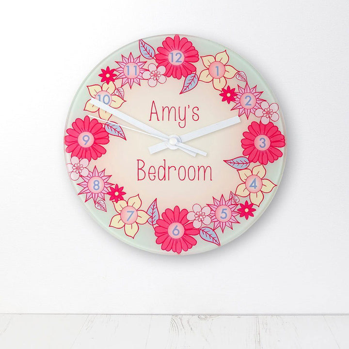 Flower Garland Personalised Little Girl's Wall Clock in gift category 