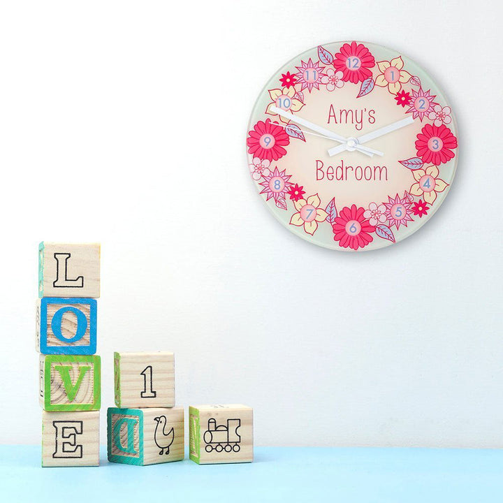 Flower Garland Personalised Little Girl's Wall Clock in gift category 