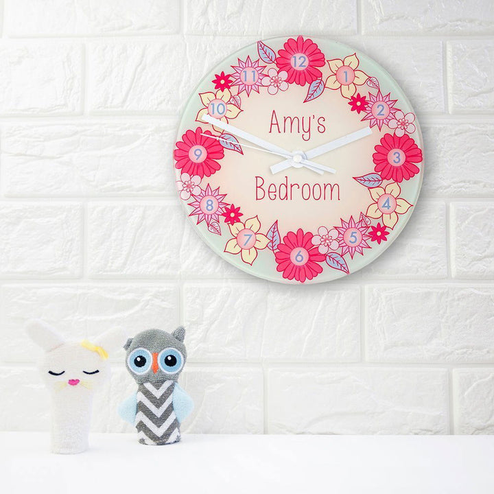 Buy Flower Garland Personalised Little Girl's Wall Clock at www.giftsfinder.co.uk