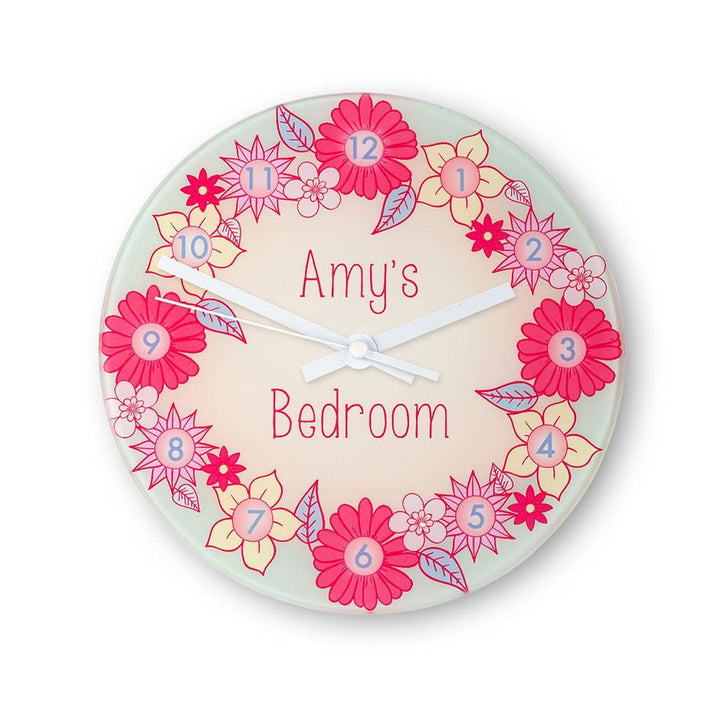 Flower Garland Personalised Little Girl's Wall Clock in gift category 