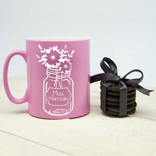 Flowers For My Teacher Matte Coloured Mug (Personalised Mugs) available to buy now at www.giftsfinder.co.uk