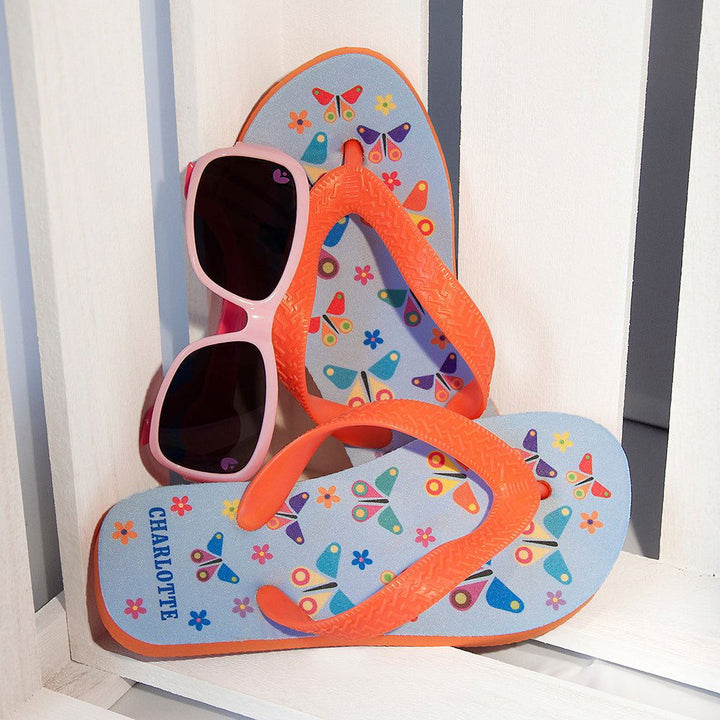 Fluttering Butterfly Child's Personalised Flip Flops () available to buy now at www.giftsfinder.co.uk